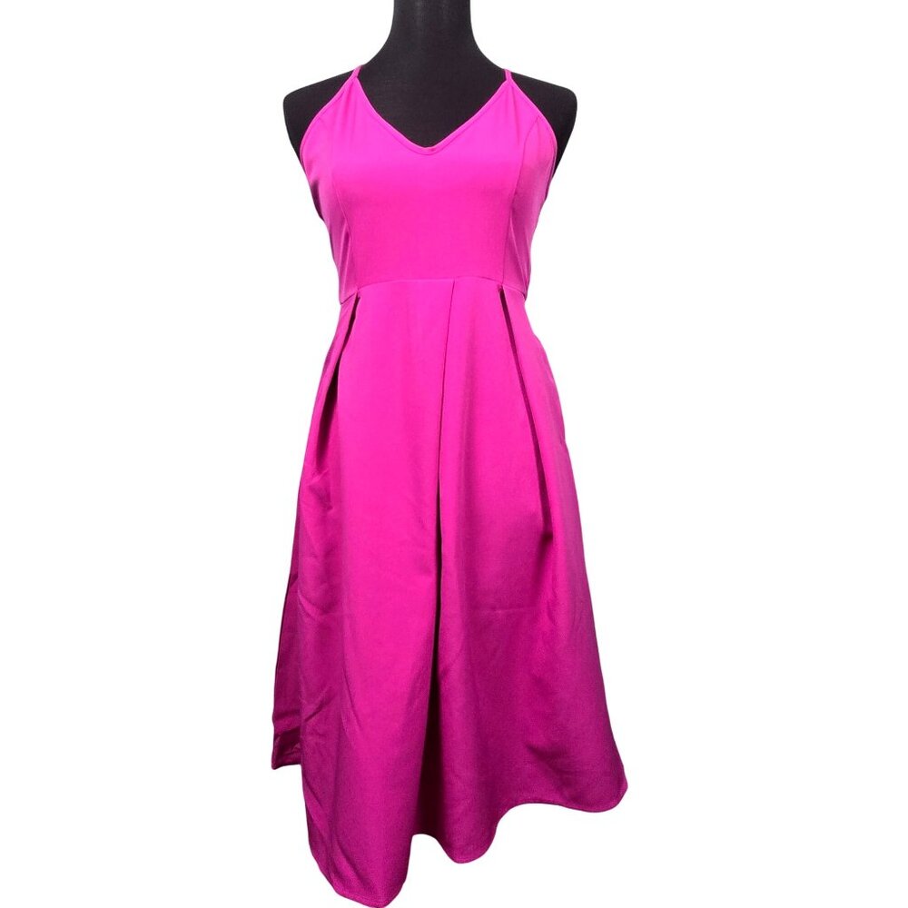 New Elia-Cher Pink Women's Deep V Neck Adjustable Spaghetti Straps Dress Size S - Picture 2 of 9